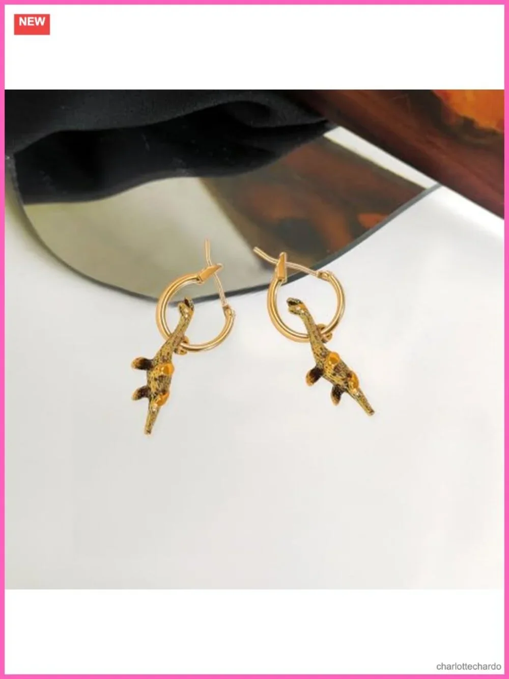 Retro Minimalist Animal Hoop Earrings Cheetah Koala Dinosaur Geometric